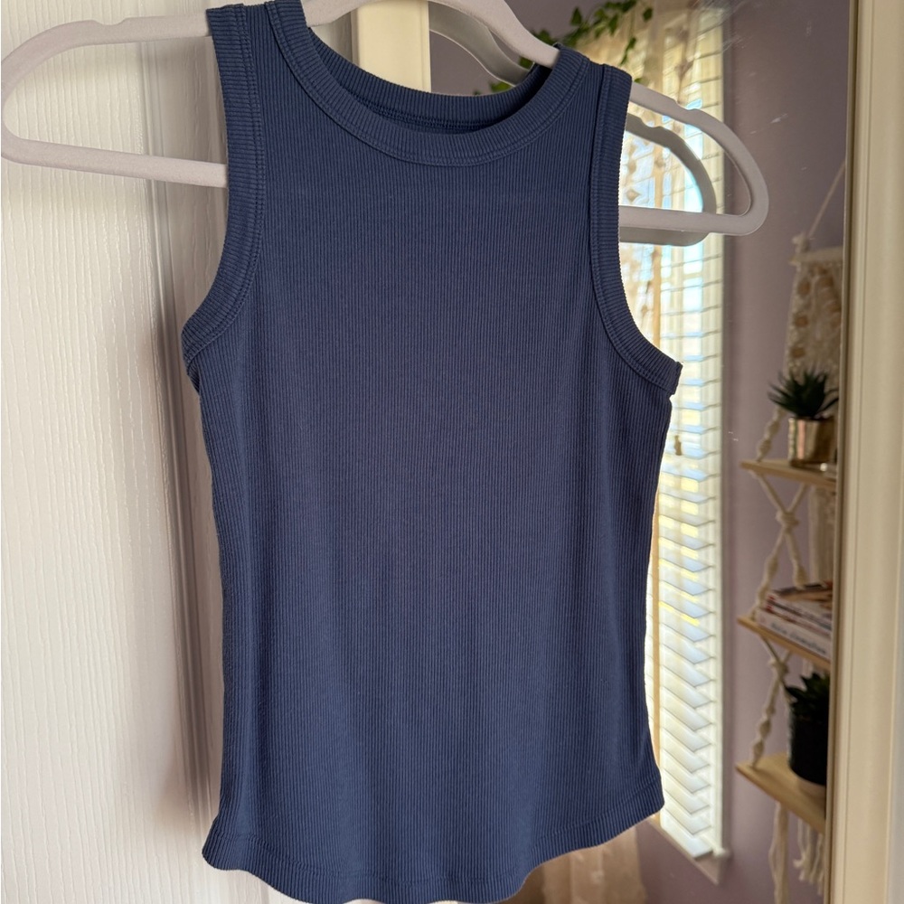 Sleeveless Blue Ribbed Top